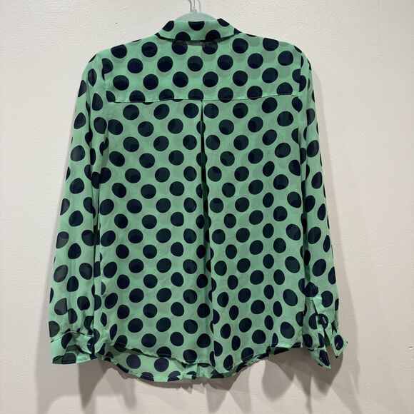 Liz Claiborne Button Down Blouse Mint Green Navy Polka Dot Retro Office Women S - Picture 6 of 6